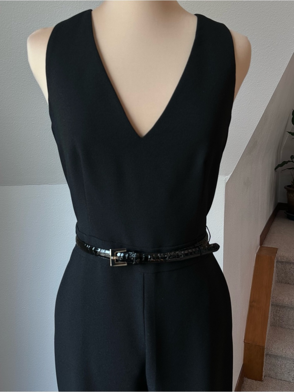 Vince Camuto Jumpsuit Women’s 6 Black Sleeveless Wide Leg V Neck Career Cocktail - Picture 3 of 13